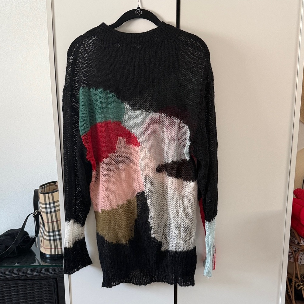 ZARA / Colorful Abstract Modern Open Weave Sweater - M